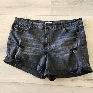 KanCan Distressed Rolled Hem Shorts Size 20 Black